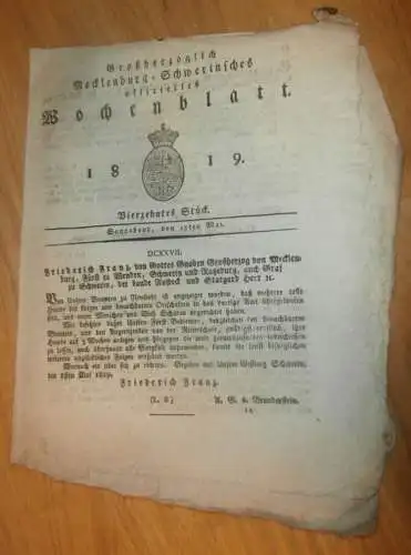 Mecklenburg - Schwerin 15.05.1819 , Forst , Marlow , Rostock , Schwerin , Friedrich Franz !!