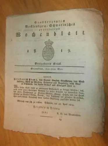 Mecklenburg - Schwerin 8.05.1819 , Markt Ludwigslust , Post-Secretair in Wismar , Friedrich Franz  !!