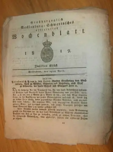 Mecklenburg - Schwerin 24.04.1819 , Land-Arbeitshaus Güstrow , Postmeister zu Bützow , Ribnitz , Graf von Rittberg !!