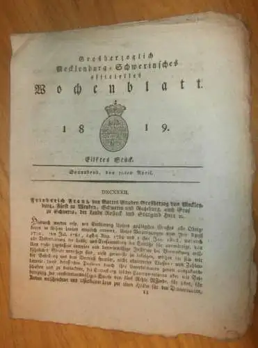 Mecklenburg - Schwerin 10.04.1819 , Lotterie-Institute , Baron von Hammerstein , Markt in Güstrow !!