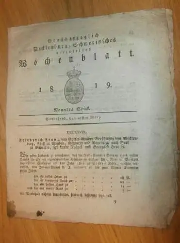 Mecklenburg - Schwerin 20.03.1819 , Beiträger für Häuser , von Kessenbrinck auf Groß Lüsewitz , Gut Grammow , Teterow !!