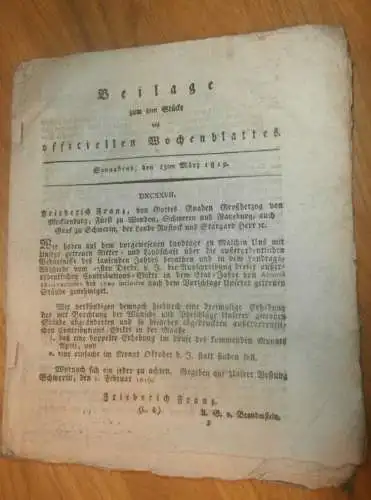 Mecklenburg - Schwerin 13.03.1819 , Kosten und Preise für Lehen / Güter , Löhne der Arbeiter  !!!