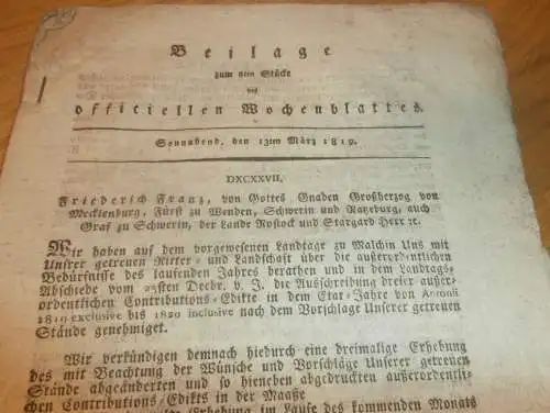 Mecklenburg - Schwerin 13.03.1819 , Kosten und Preise für Lehen / Güter , Löhne der Arbeiter  !!!