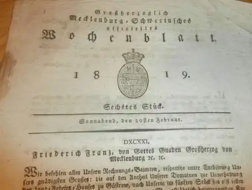 Mecklenburg - Schwerin 20.02.1819 , Ziegeleien , Mühlen , Büdner in Brenz , Neustadt , von Blücher - Gut Breesen !!!