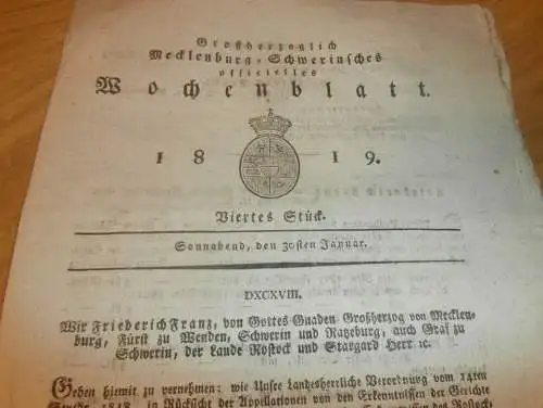 Mecklenburg - Schwerin 30.01.1819 , Preise für Holz , Forst , Zibühl b. Dreetz , Groß Salitz , Tessin , Eichen in Roggow