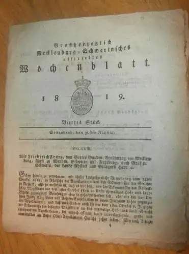 Mecklenburg - Schwerin 30.01.1819 , Preise für Holz , Forst , Zibühl b. Dreetz , Groß Salitz , Tessin , Eichen in Roggow