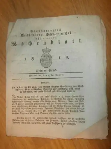 Mecklenburg - Schwerin 23.01.1819 , Preise für Getreide , Lehneid Gut Tarnow , Güstrow Gut Lübsee , J.A. Wachenhusen !!