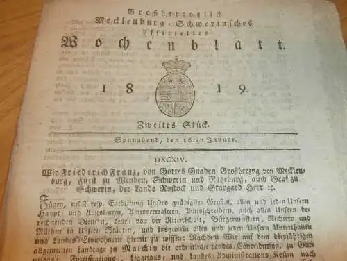 Mecklenburg - Schwerin 16.01.1819 , Hüfner in Mecklenburg , Löhne und Gehälter der Berufe / Arbeiter !!