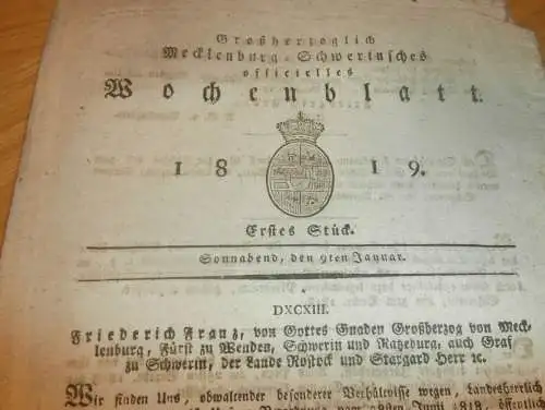 Mecklenburg - Schwerin 9.01.1819 , Papierfabrikant Kramer in Bützow , Wiebendorf , Gut Redewisch , Gut Jürgensdorf  !!