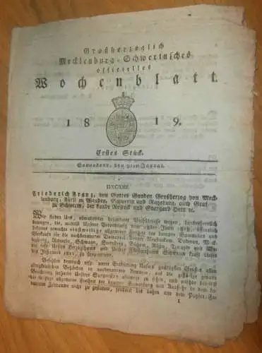 Mecklenburg - Schwerin 9.01.1819 , Papierfabrikant Kramer in Bützow , Wiebendorf , Gut Redewisch , Gut Jürgensdorf  !!