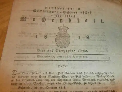 Mecklenburg - Schwerin 26.12.1818 , Postsiegel , Hof-Chirurgius zu Ludwigslust , russische Truppen !!