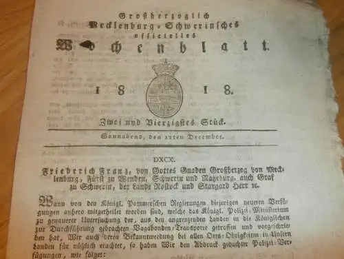 Mecklenburg - Schwerin .12.12.1818 , Groß Görnow , Neu Teschow , Camminshof b. Hagebök , Kaarz , Weselin !!