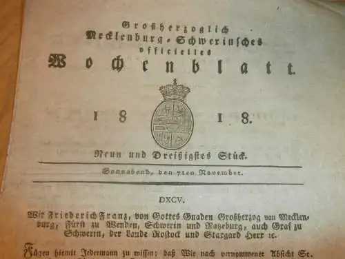 Mecklenburg - Schwerin 7.11.1818 , Forst-Gericht , Grenadier Garde , Friedrich von Oertzen !!!