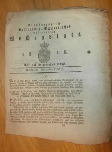 Mecklenburg - Schwerin 31.10.1818 , Landtag Malchin , Amt Doberan , Alten Carin / Alt Karin , Wismar !!!