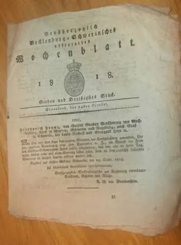 Mecklenburg - Schwerin 24.10.1818 , Flößung auf der Elde , Markt in Krakow / Crackow , Schlackendorf b. Jördensdorf