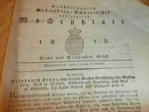 Mecklenburg - Schwerin 1.10.1818 , Credit-Verein , Jagd-Junker , Hypotheken-Ordnung !!!