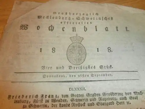 Mecklenburg - Schwerin 26.09.1818 ,Ansiedlung in Polen ,Markt in Grabow , Lübz , Adel in Cramonshagen ,Bühring zu Warsow