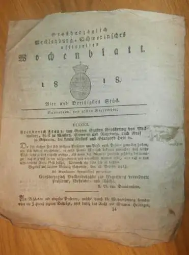 Mecklenburg - Schwerin 26.09.1818 ,Ansiedlung in Polen ,Markt in Grabow , Lübz , Adel in Cramonshagen ,Bühring zu Warsow