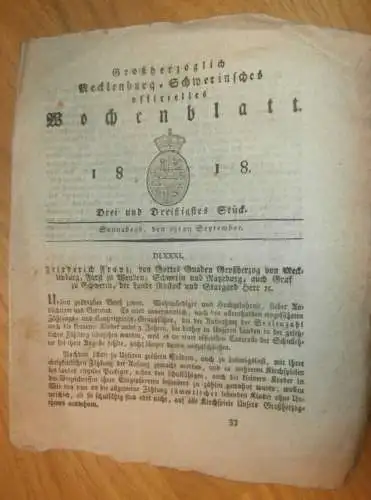 Mecklenburg - Schwerin 19.09.1818 , Seelenzahl in Städten , Kaiserlich Russische Truppen , Mark in Lübz !!