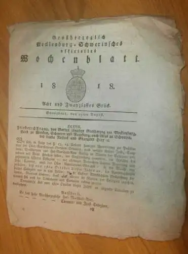 Mecklenburg - Schwerin 15.08.1818 , Hof Marschall-Amt , Forst-Gericht , Friedrich Franz !!!