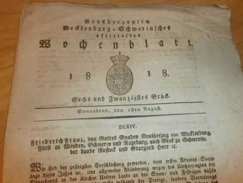 Mecklenburg - Schwerin 1.08.1818 , von Blücher auf Gut Quitzenow , Brühl , Grieffenhagen in Rosenhagen b. Dassow !!!