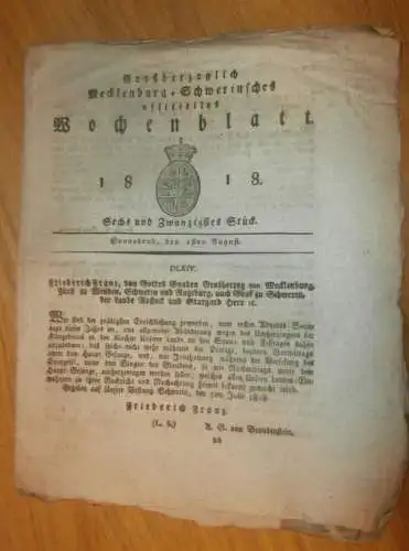 Mecklenburg - Schwerin 1.08.1818 , von Blücher auf Gut Quitzenow , Brühl , Grieffenhagen in Rosenhagen b. Dassow !!!