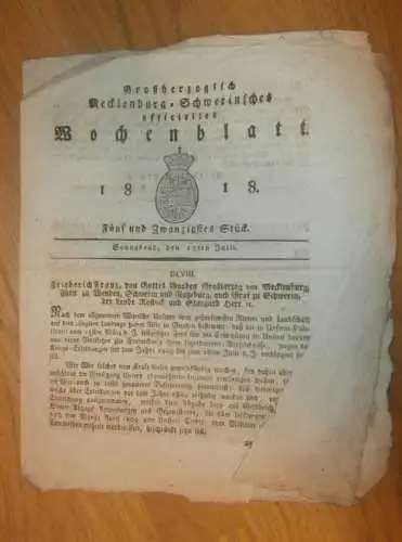 Mecklenburg - Schwerin 18.07.1818 ,Kriegs-Erleidungen vor 1809 , Sägespäne als Lohn , Gendarmerie-Brigade Parchim , Lübz