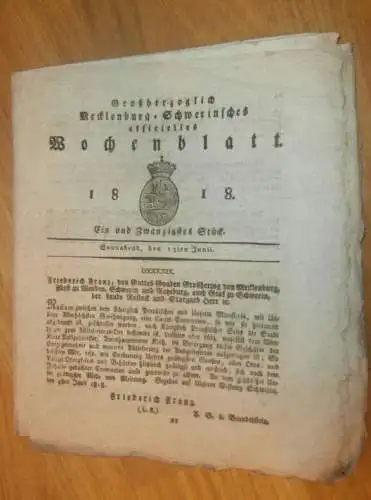Mecklenburg - Schwerin 13.06.1818 , Cartel-Konvention , Lübz , Plau , Möderitz , Forst , Cummin , Daschow , Nutzholz !!!