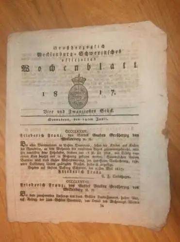 Mecklenburg - Schwerin 14.06.1817 , Impfung von Kindern , Schuldenmachen / Credit , Special-Resolutionen !!!