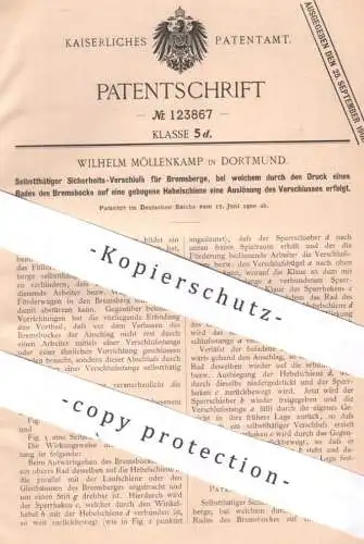 original Patent - Wilhelm Möllenkamp , Dortmund , 1900 , Verschluss für Bremsberge | Bremse , Bremsen | Eisenbahn , Bahn