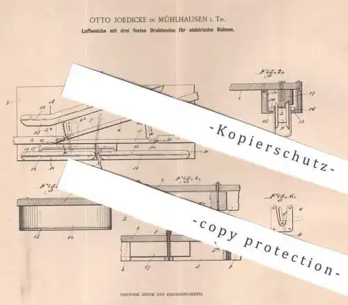 original Patent - Otto Joedicke , Mühlhausen / Thüringen , 1900 | Luftweiche für elektrische Bahnen | Weiche , Eisenbahn