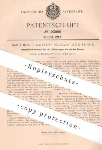 original Patent - Max Albrecht , Oscar Nicolai , Gleiwitz , Schlesien | 1900 | Streckenunterbrecher an elektrischer Bahn