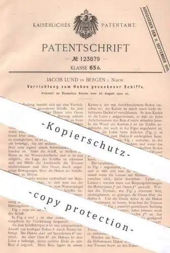 original Patent - Jacob Lund , Bergen , Norwegen 1900 , Heben gesunkener Schiffe | Schiff , Boot , Boje , Schiffshebung