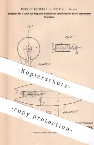 original Patent - Rudolf Krocker , Teplitz / Böhmen , 1899 , Luftschiff | Ballon , Ballonkörper , Zeppelin , Luftfahrt