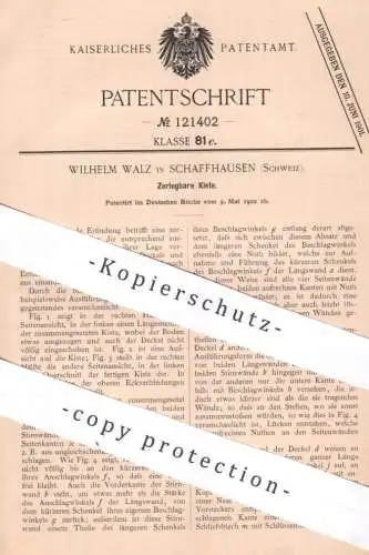 original Patent - Wilhelm Walz , Schaffhausen , Schweiz , 1900 , Zerlegbare Kiste | Kisten , Holzkiste , Schachtel !!