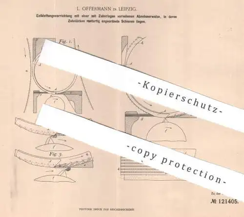 original Patent - L. Offermann , Leipzig , 1900 , Entklettungsvorrichtung mit Abnehmerwalze | Wolle , Kletten , Vlies