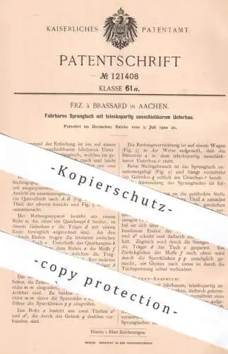 original Patent - Frz. à Brassard , Aachen , 1900 , Fahrbares Sprungtuch | Feuerwehr , Rettung , Rettungstuch !