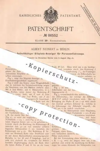 original Patent - Albert Neinert , Berlin , 1895 , Sitzplatz Anzeige für Personenfahrzeuge | Eisenbahn , Bahn , Bus