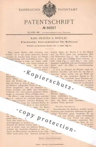 original Patent - Karl Richter , Breslau , Polen , 1895 , Elastischer Schraubstollen für Hufeisen | Pferde , Hufschmied