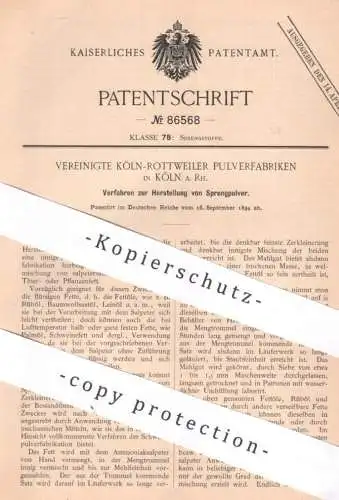 original Patent - Vereinigte Köln Rottweiler Pulverfabriken , Köln / Rhein | 1894 , Herst. v. Sprengpulver | Sprengstoff