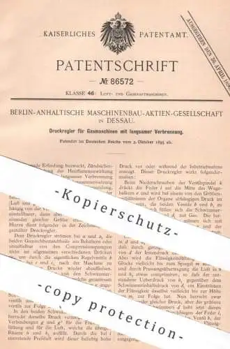 original Patent - Berlin Anhaltische Maschinenbau AG Dessau , 1895 , Druckregler für Gasmaschinen | Gasmotor , Gas Motor