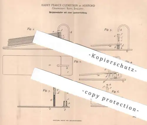 original Patent - Harry Pearce Clemetson , Ashford , Kent , England , 1895 , Skripturenhalter | Ordner , Aktenordner