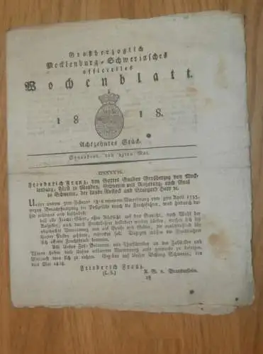 Mecklenburg - Schwerin 23.05.1818 , Zoll- und Thorschreiber , Friedrich Franz , Frachtbriefe !!!