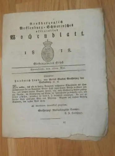 Mecklenburg - Schwerin 16.05.1818 , Giese zu Steinbeck b. Neustadt , Wismar , Gut Boldebuck , Preise für Getreide !!!