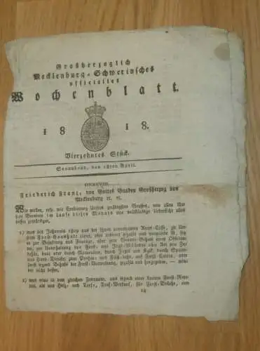 Mecklenburg - Schwerin 18.04.1818, Amtskasse Forst und Jagd , Neu Pannekow b. Altkalen , Brand zu Satow , Stüdemann Rüst