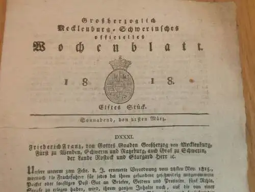 Mecklenburg - Schwerin 21.03.1818 , Befehlung von Grüßen , Frühlingsmark Crackow / Krakow !!