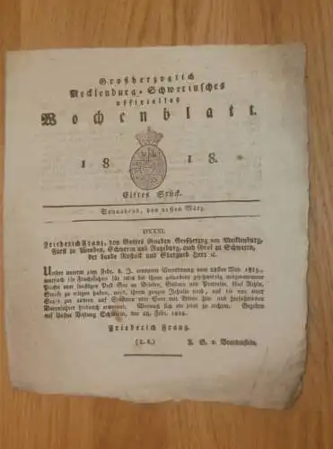 Mecklenburg - Schwerin 21.03.1818 , Befehlung von Grüßen , Frühlingsmark Crackow / Krakow !!