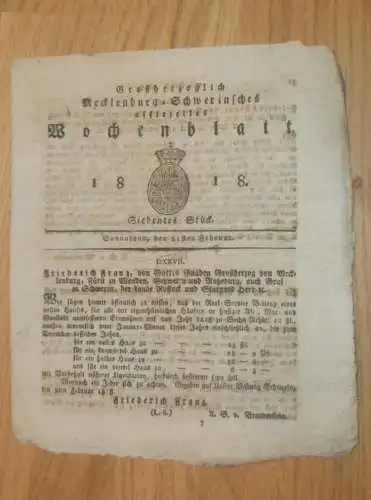 Mecklenburg - Schwerin 21.02.1818 , Schloß-Hinterbrücke Schwerin , Sperrgeld , Schwaan , von Raven !!!