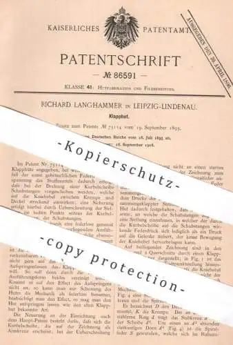 original Patent - Richard Langhammer , Leipzig / Lindenau , 1895 , Klapphut - Mechanik | Hut , Hüte , Hutmacher , Modist