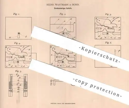 original Patent - Heinr. Wartmann , Bonn , 1895 , Zweikammriges Schloss | Kastenschloss , Türschloss , Schlosserei